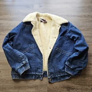 VINTAGE Womens Wiman Sherpa Lined Denim Jacket Large Blue Cotton Read